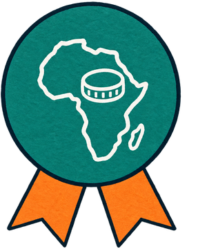Award badge: outline of Africa with a coin