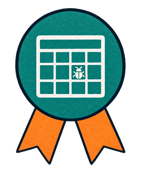 Award badge: spreadsheet with a beetle
