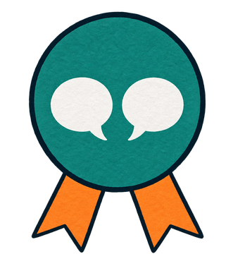 Award badge: two mirrored speech bubbles