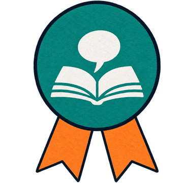 Award badge: open book with a speech bubble